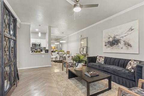 a living room with a couch and a coffee table